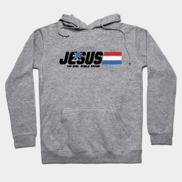 Jesus, the real World savior, black text Hoodie by Selah Shop